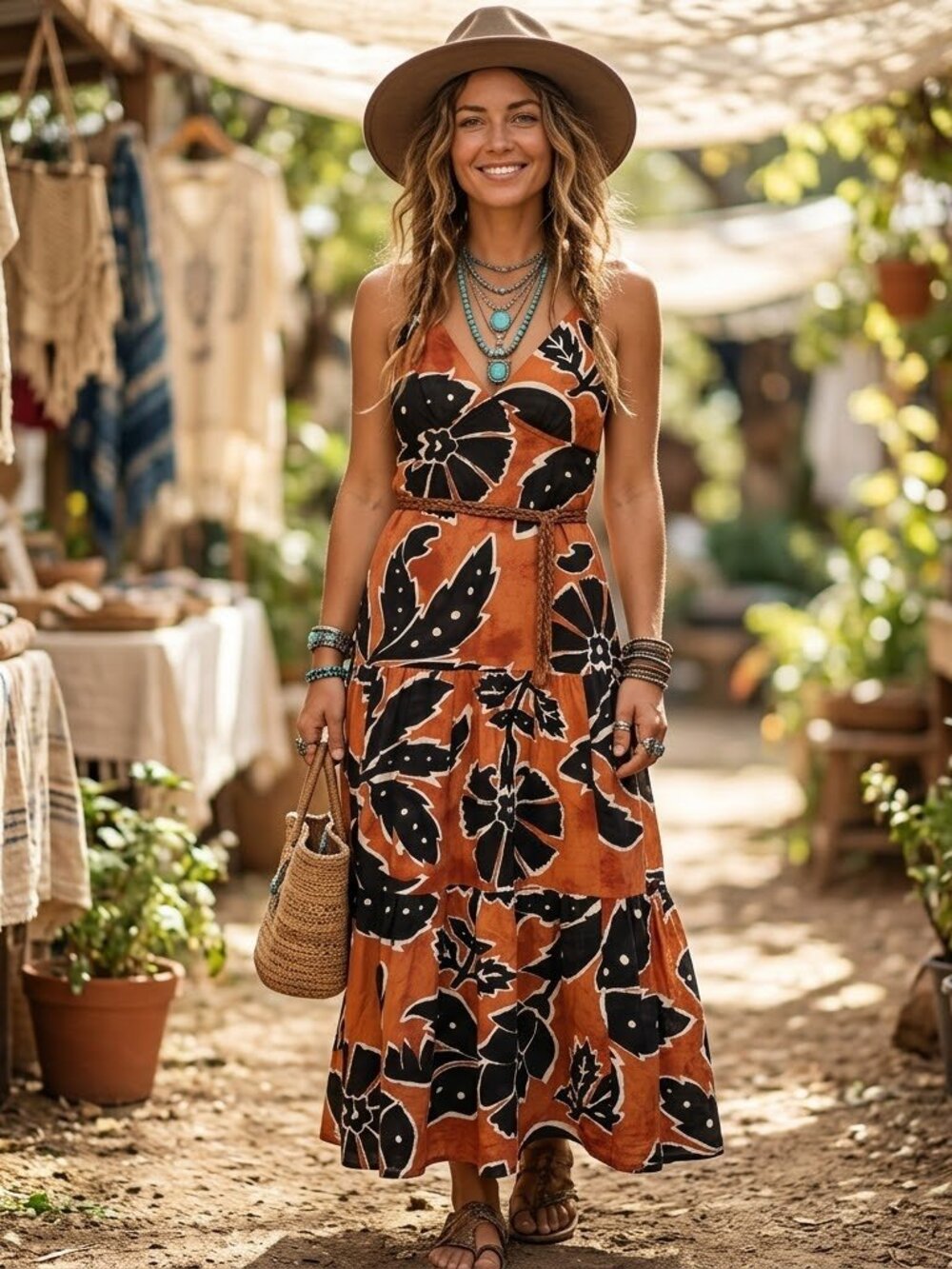 Orange and Black Floral H&M Maxi Dress